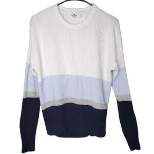 Hollister Colorblock White/Blue Crew Neck Oversize Cable Knit Sweater Women Sz S